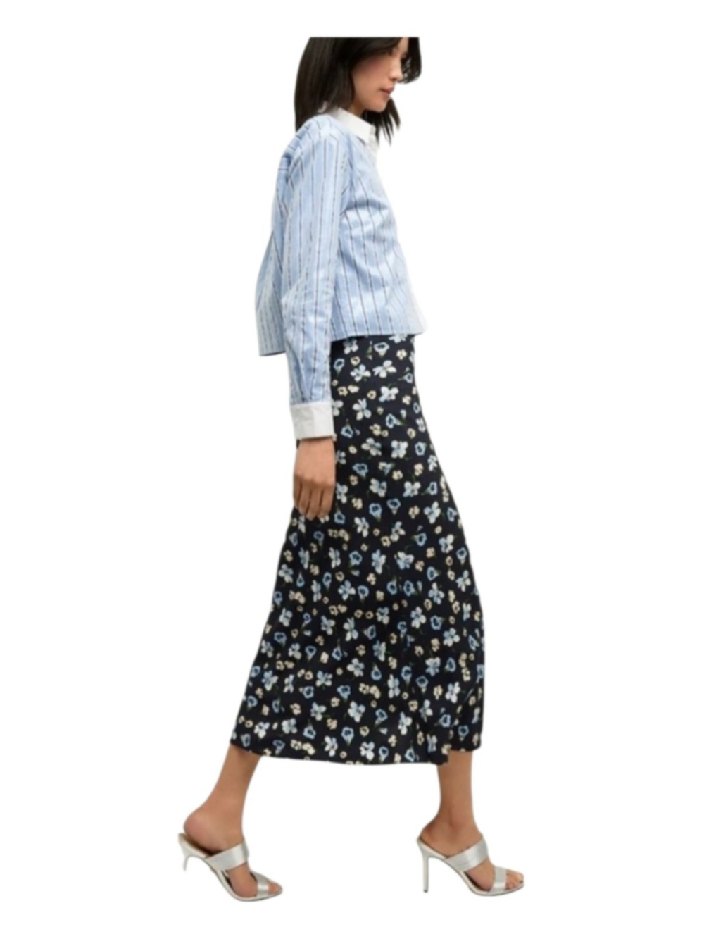 Veronica Beard Clover Floral Silk Blend Midi Skirt Size 4 Navy Luxury Silky - Picture 3 of 15